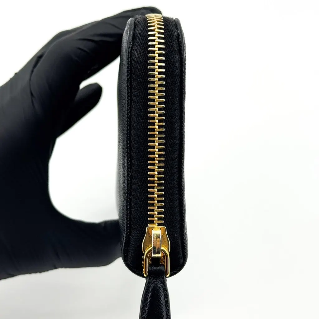 Prada Saffiano Triangle Logo Zip-Around Wallet Black Black Leather Very good - Box View
