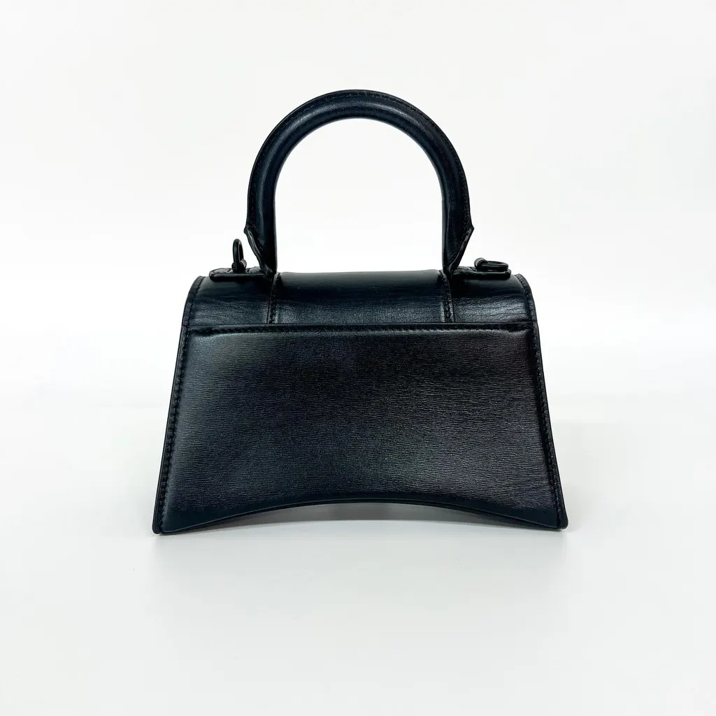 Balenciaga XS Hourglass Top Handle Bag Black Crystal Logo Black Leather Very good - Inside View