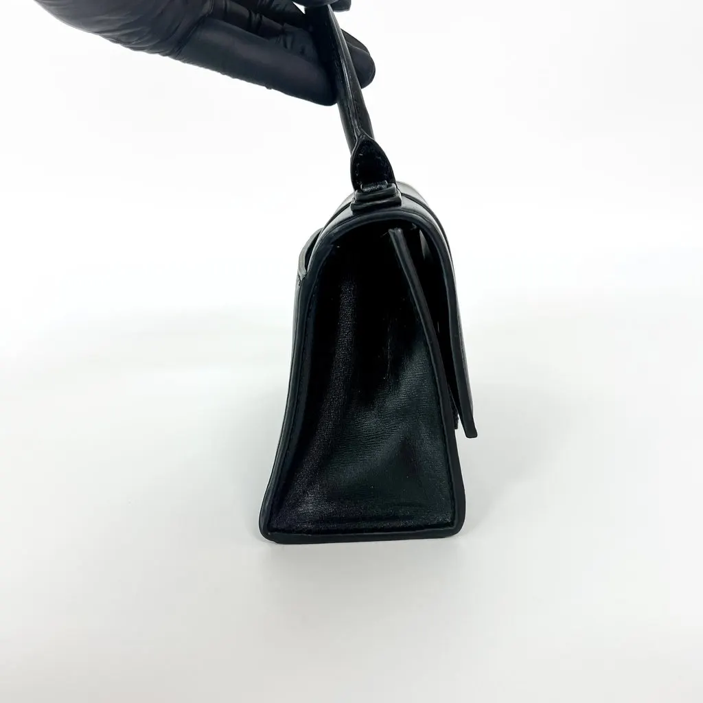 Balenciaga XS Hourglass Top Handle Bag Black Crystal Logo Black Leather Very good - Model View