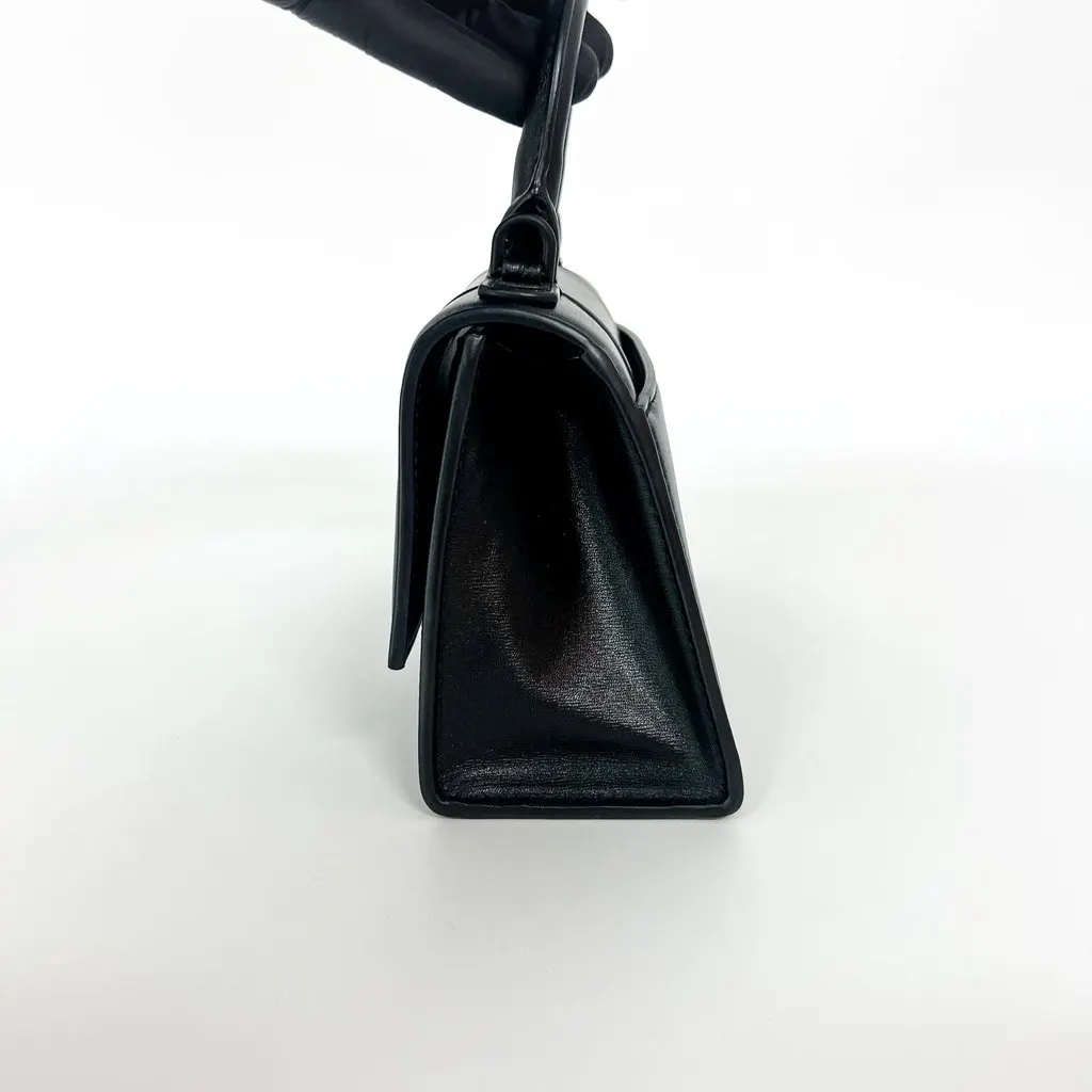 Balenciaga XS Hourglass Top Handle Bag Black Crystal Logo Black Leather Very good - Box View