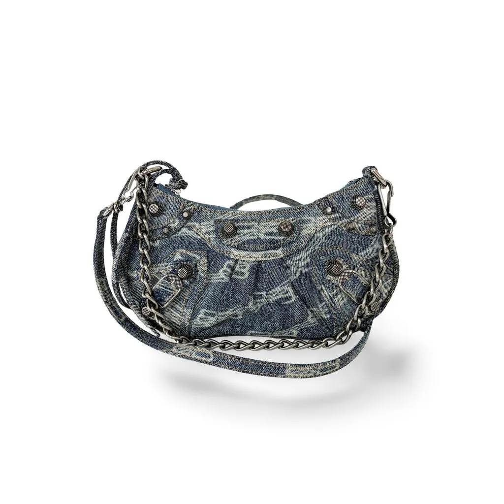 Balenciaga Le Cagol XS Shoulder Bag BB Monogram Denim Blue Blue Denim Very good - Front View