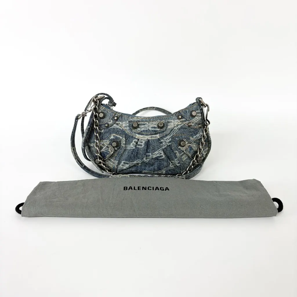 Balenciaga Le Cagol XS Shoulder Bag BB Monogram Denim Blue Blue Denim Very good - Back View