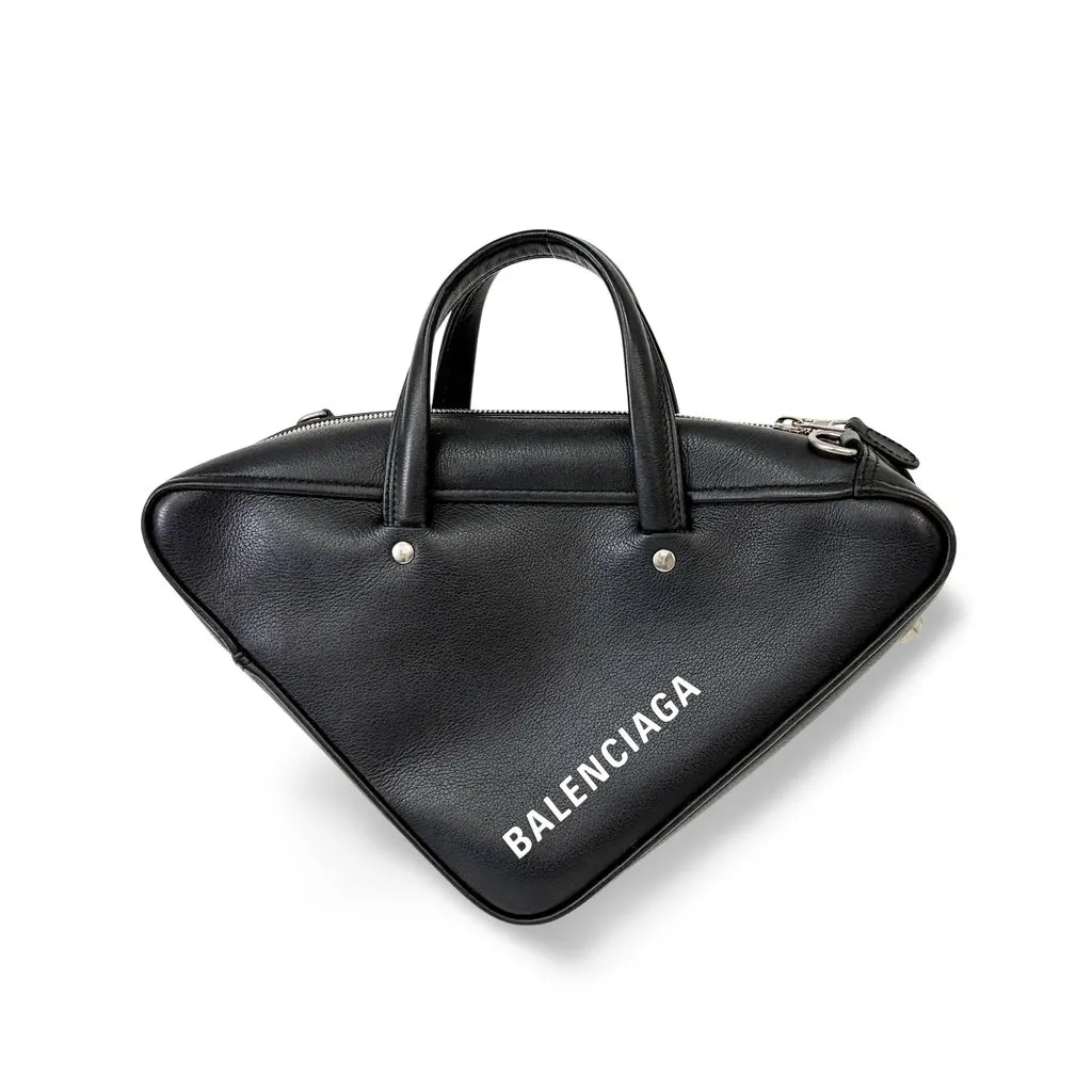 Balenciaga Logo Triangle Small Duffle Bag Black Black Leather Good - Front View
