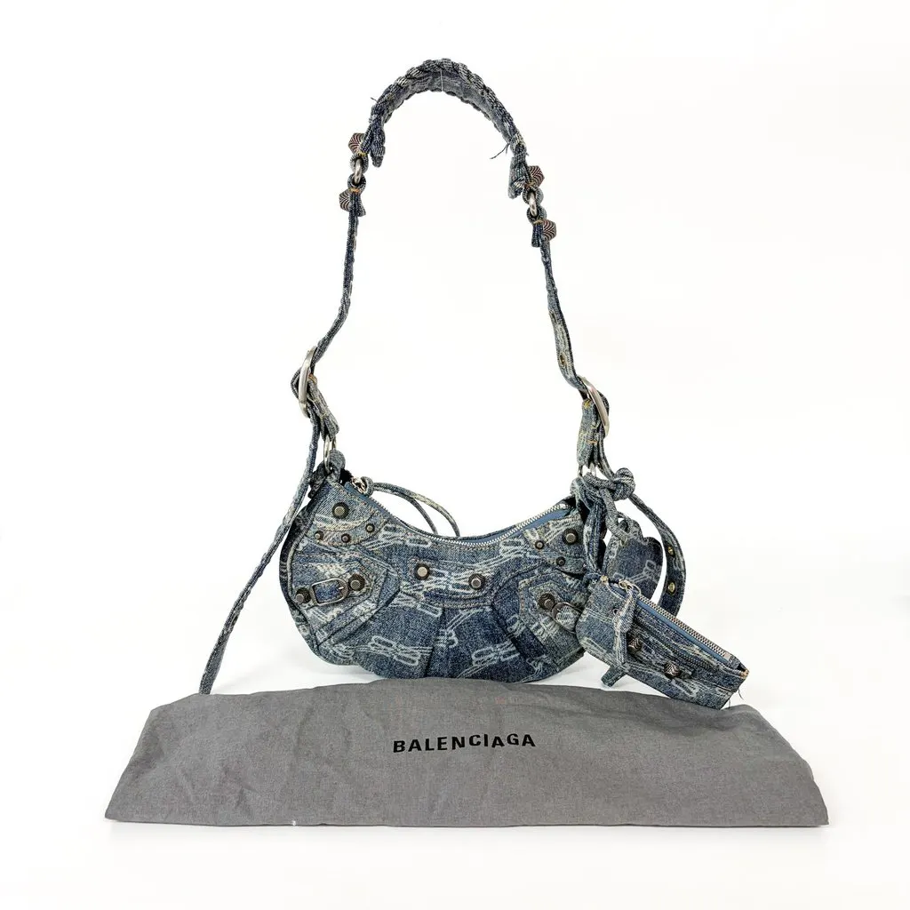 Balenciaga Le Cagol XS Shoulder Bag Blue Denim Monogram MultiColor Denim Good - Back View