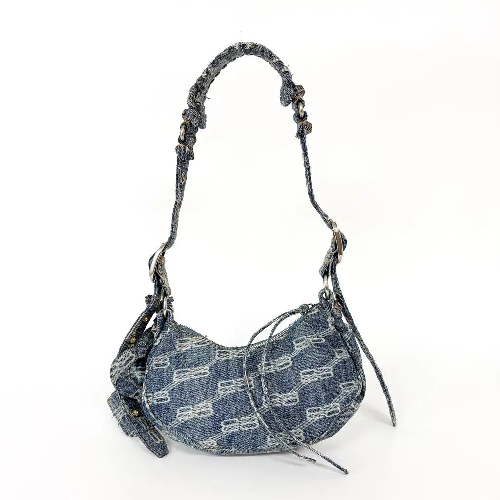 Balenciaga Le Cagol XS Shoulder Bag Blue Denim Monogram MultiColor Denim Good - Inside View