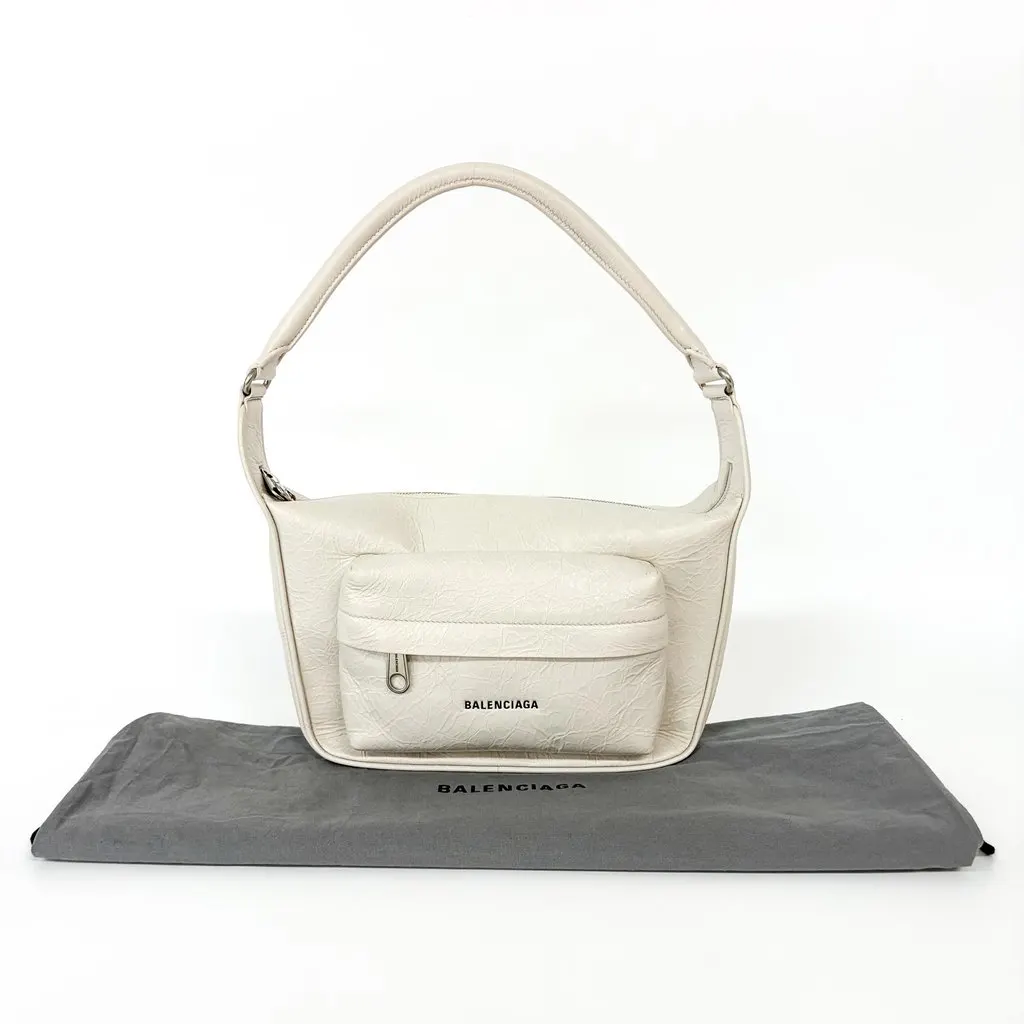 Balenciaga Ami Shoulder Bag Small Arena Lambskin White MultiColor Leather Good - Back View