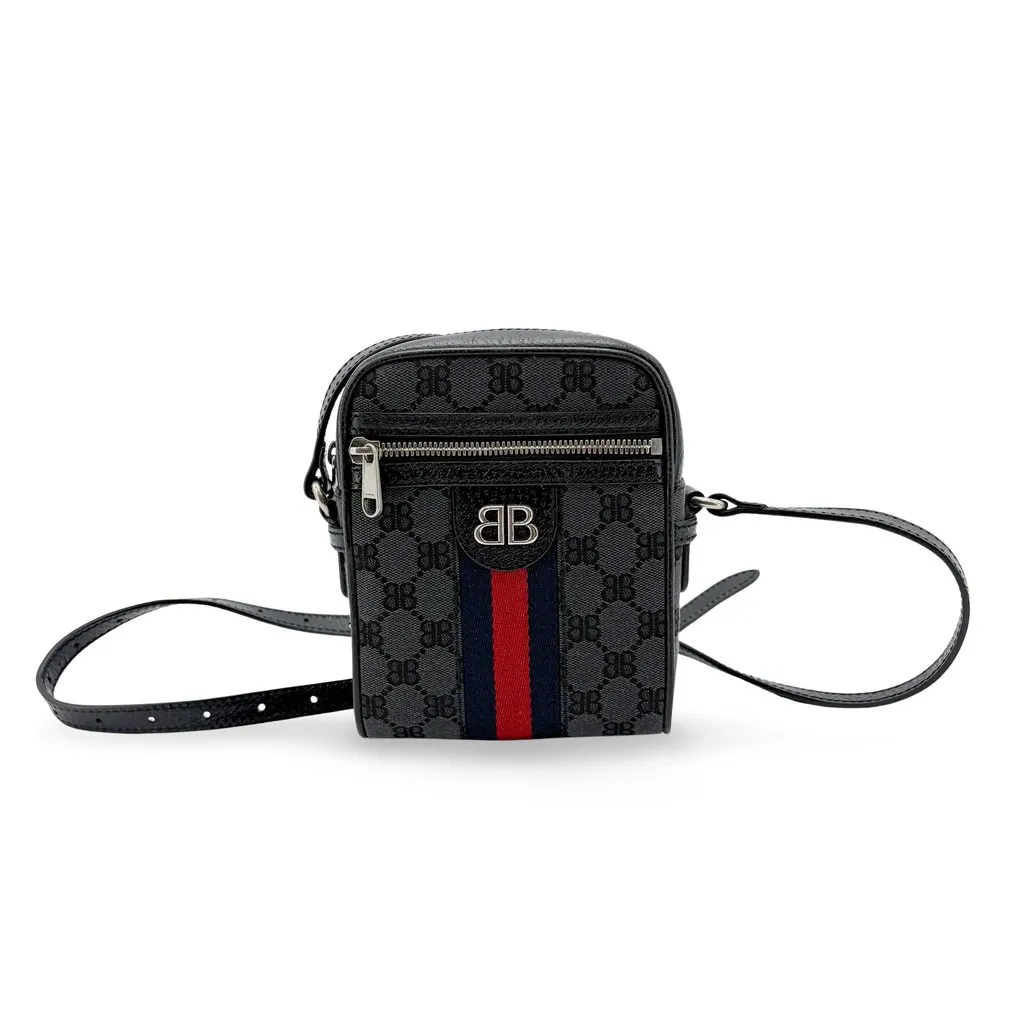Balenciaga X Gucci BB Monogram Signature Messenger Bag Black Black Canvas Very good - Front View