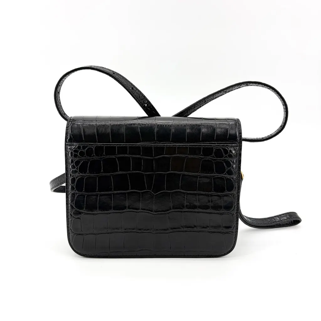 Balenciaga B. Small Shoulder Bag Black Crocodile Embossed Gold Hardware Black Leather Very good - Back View