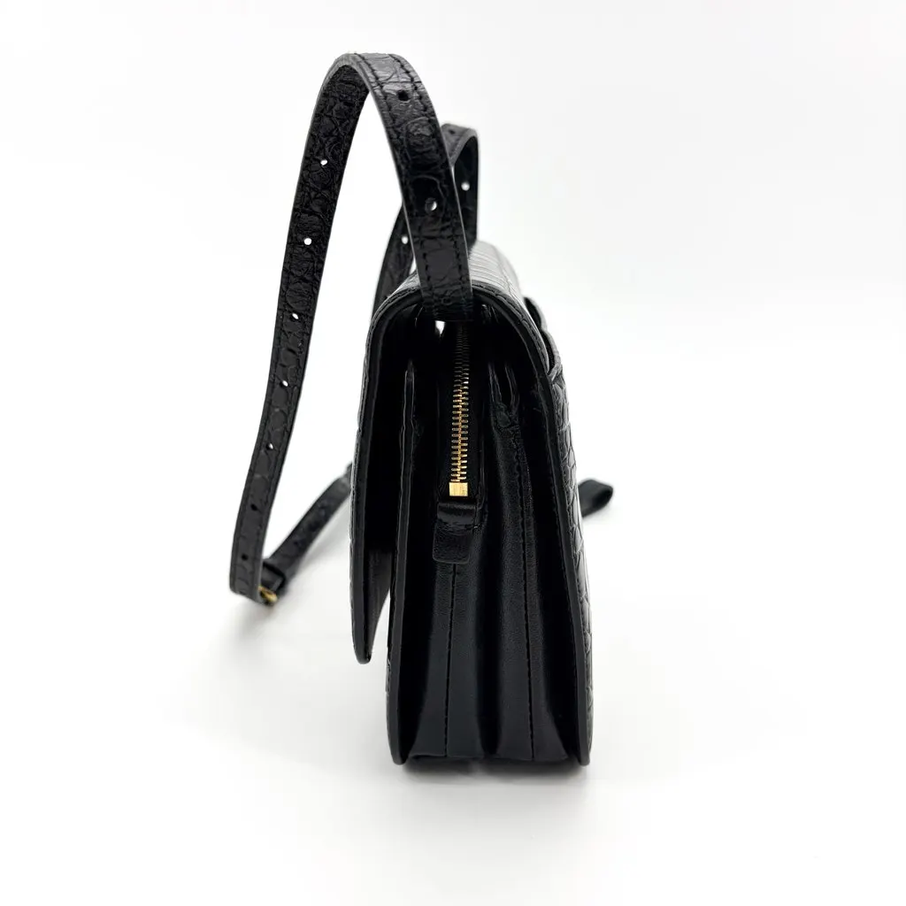 Balenciaga B. Small Shoulder Bag Black Crocodile Embossed Gold Hardware Black Leather Very good - Inside View