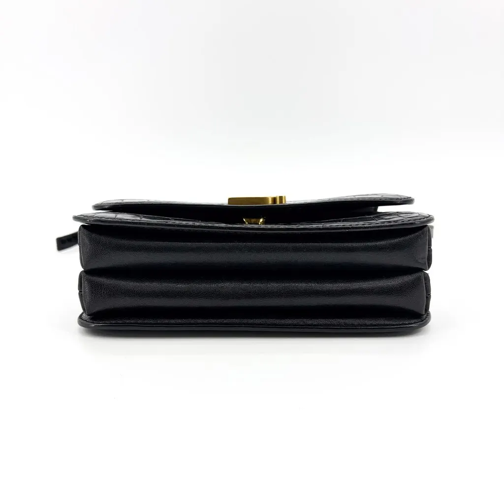 Balenciaga B. Small Shoulder Bag Black Crocodile Embossed Gold Hardware Black Leather Very good - Box View