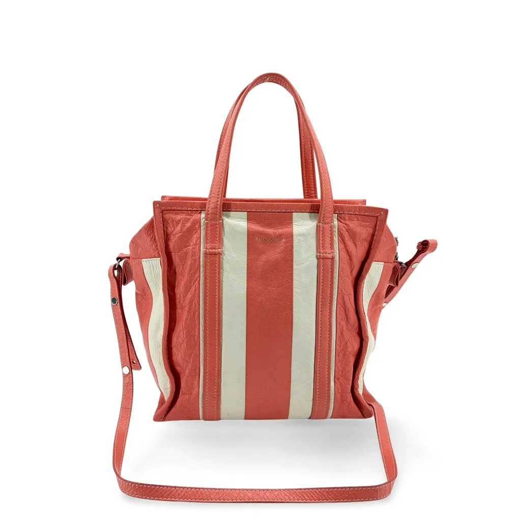 Balenciaga Bazaar Shopper XS Red White Stripe Red Leather Good - Front View