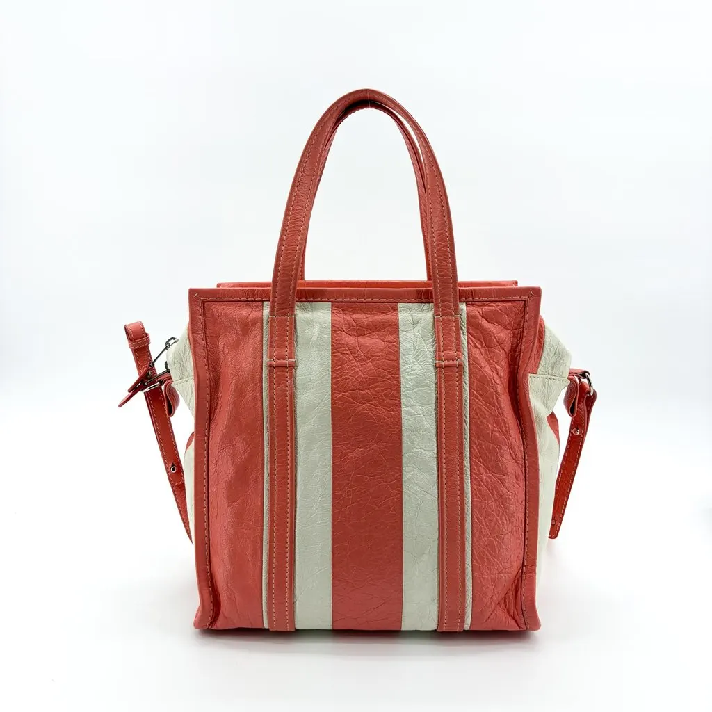 Balenciaga Bazaar Shopper XS Red White Stripe Red Leather Good - Back View