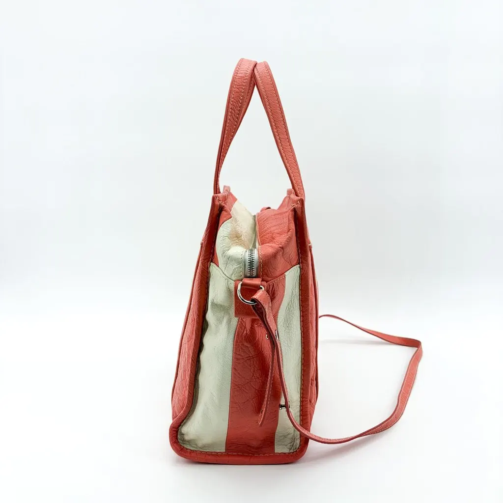 Balenciaga Bazaar Shopper XS Red White Stripe Red Leather Good - Model View
