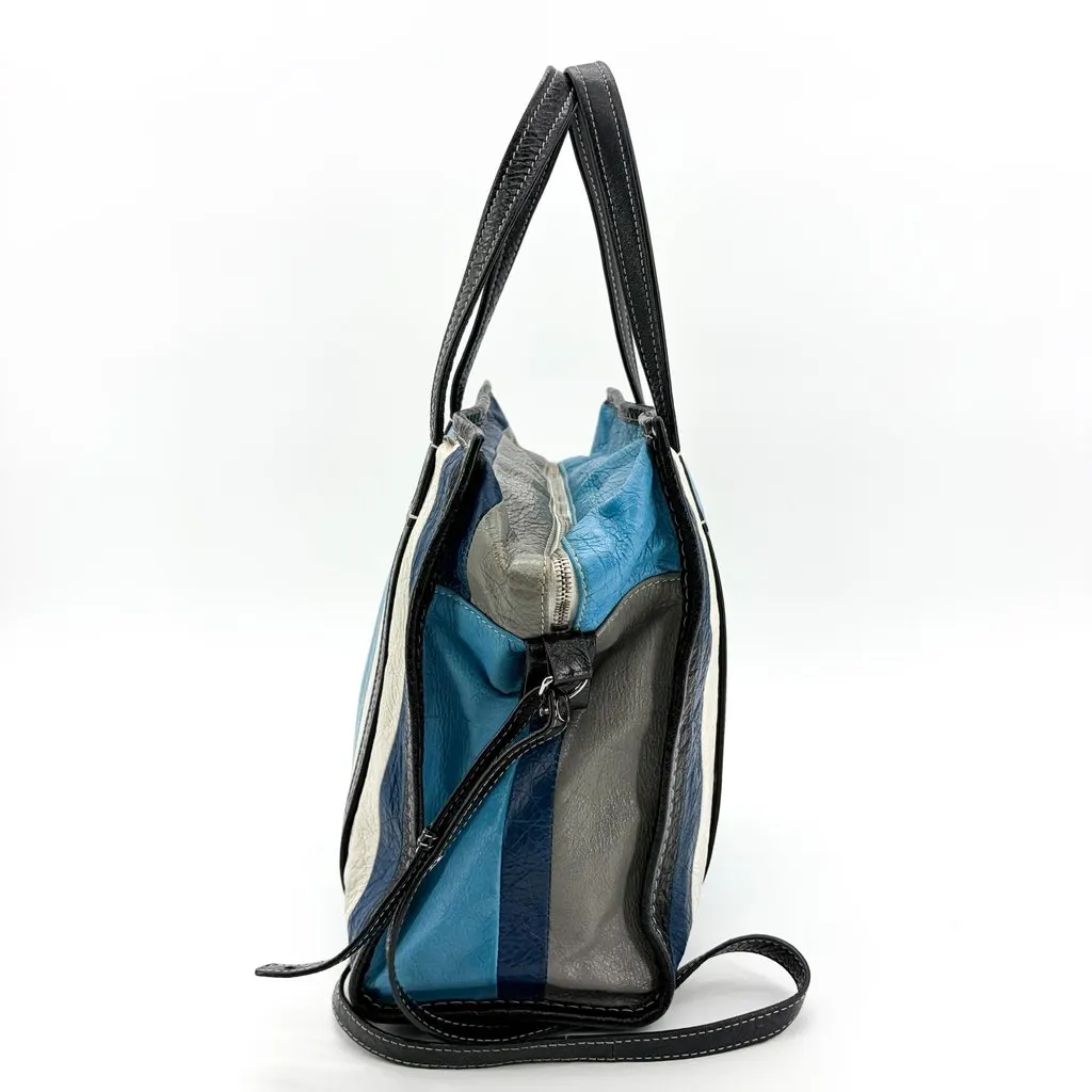 Balenciaga Bazaar Shopper Multi-Stripe Blue Black Leather Good - Model View
