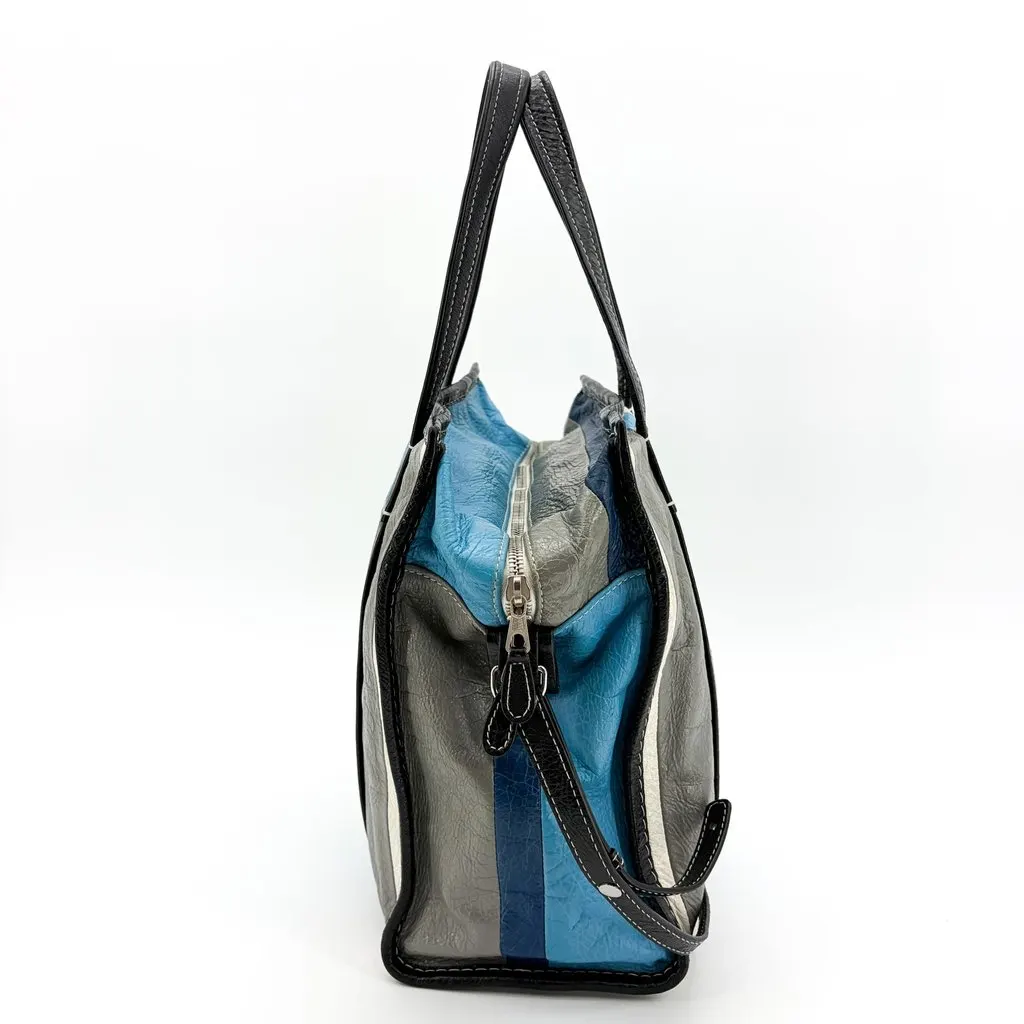 Balenciaga Bazaar Shopper Multi-Stripe Blue Black Leather Good - Box View