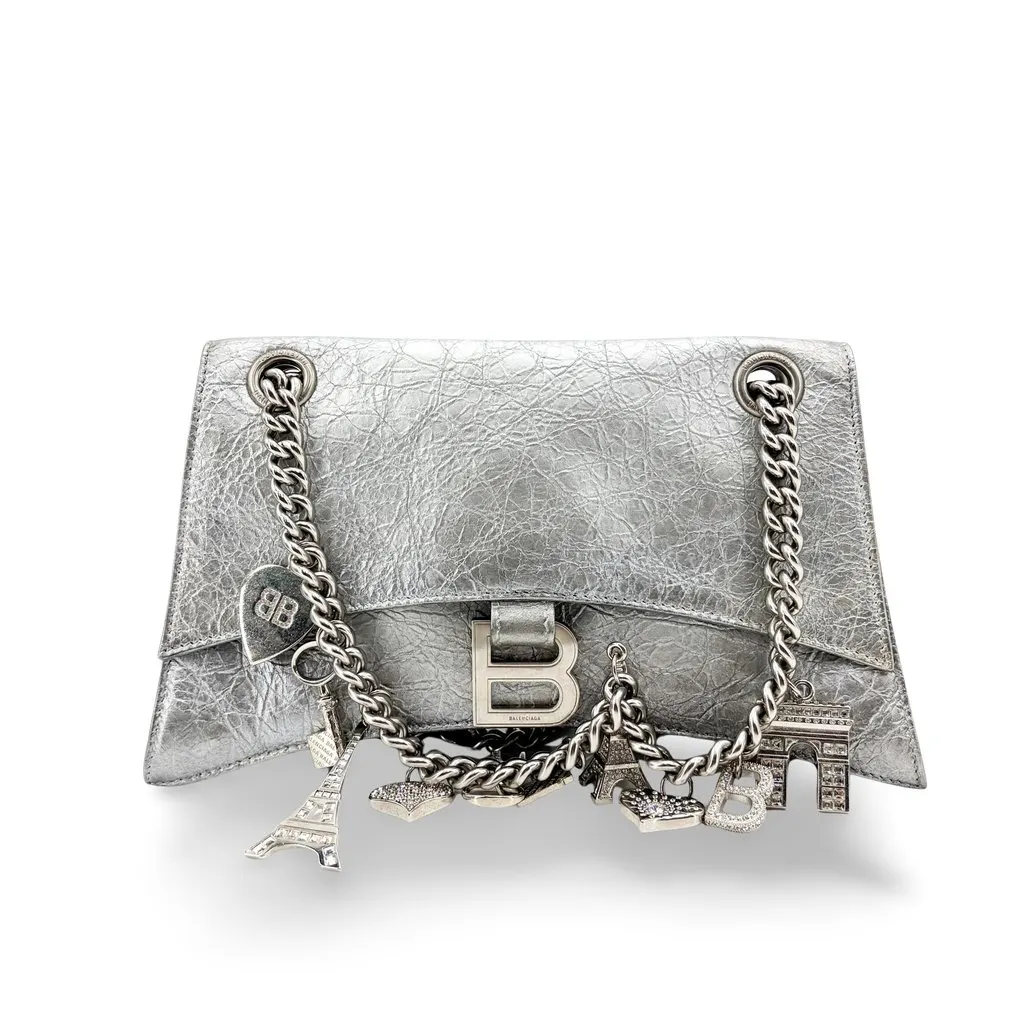 Balenciaga Small Crush Slingback with Charm Silver Silver Leather Good - Front View