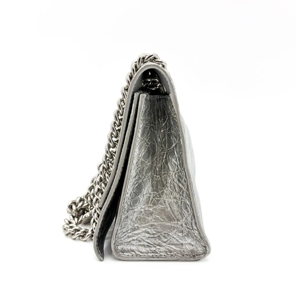 Balenciaga Small Crush Slingback with Charm Silver Silver Leather Good - Model View