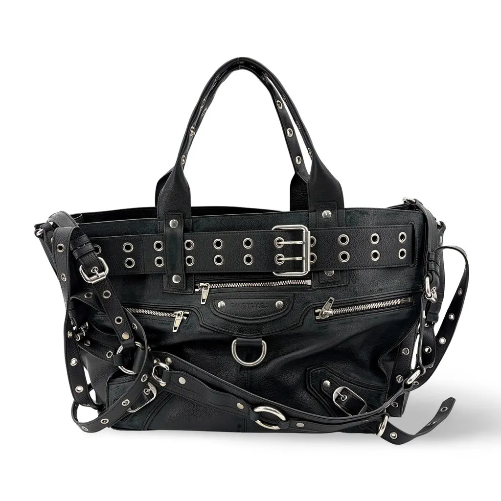 Balenciaga EMO Large Tote Bag Black Black Leather Very good - Front View