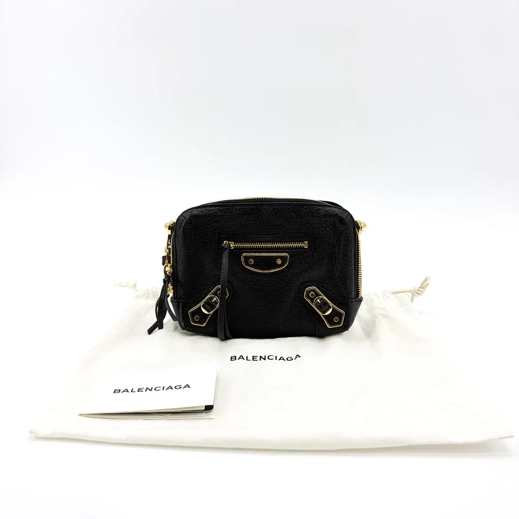 Balenciaga Classic Metallic Edge Reporter XS Black Gold Black Leather Good - Back View