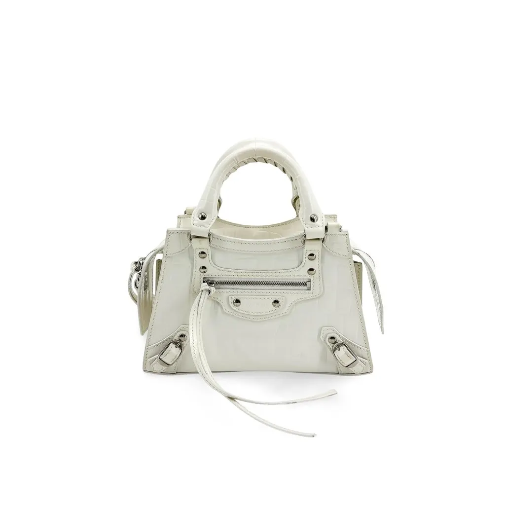 Balenciaga Neo Classic Mini Top Handle Bag White Croco White Leather Good - Front View