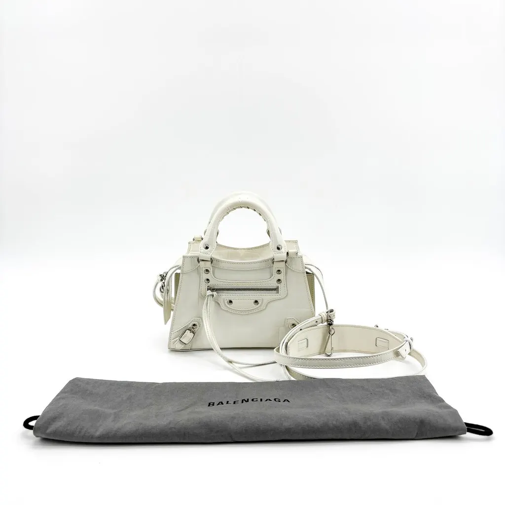 Balenciaga Neo Classic Mini Top Handle Bag White Croco White Leather Good - Back View