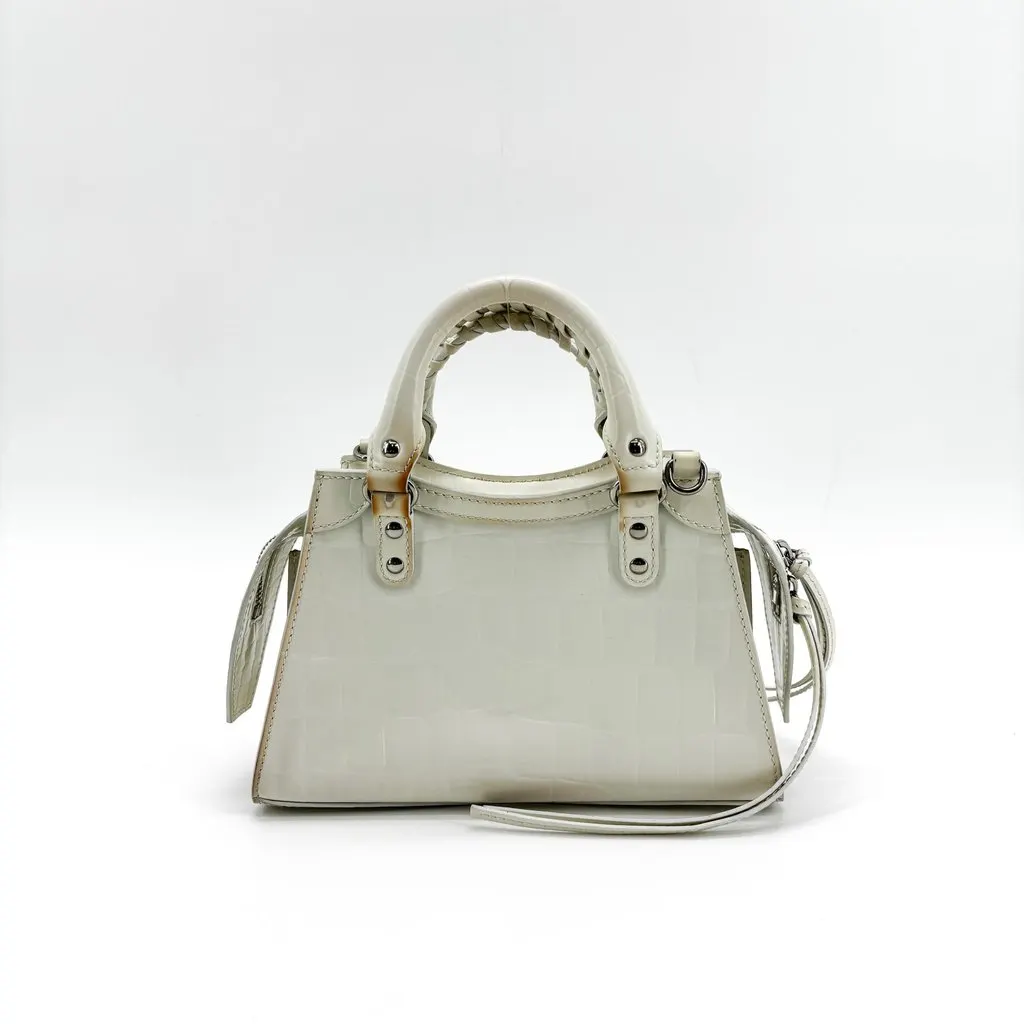 Balenciaga Neo Classic Mini Top Handle Bag White Croco White Leather Good - Inside View