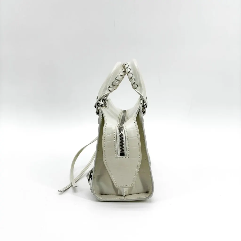 Balenciaga Neo Classic Mini Top Handle Bag White Croco White Leather Good - Model View