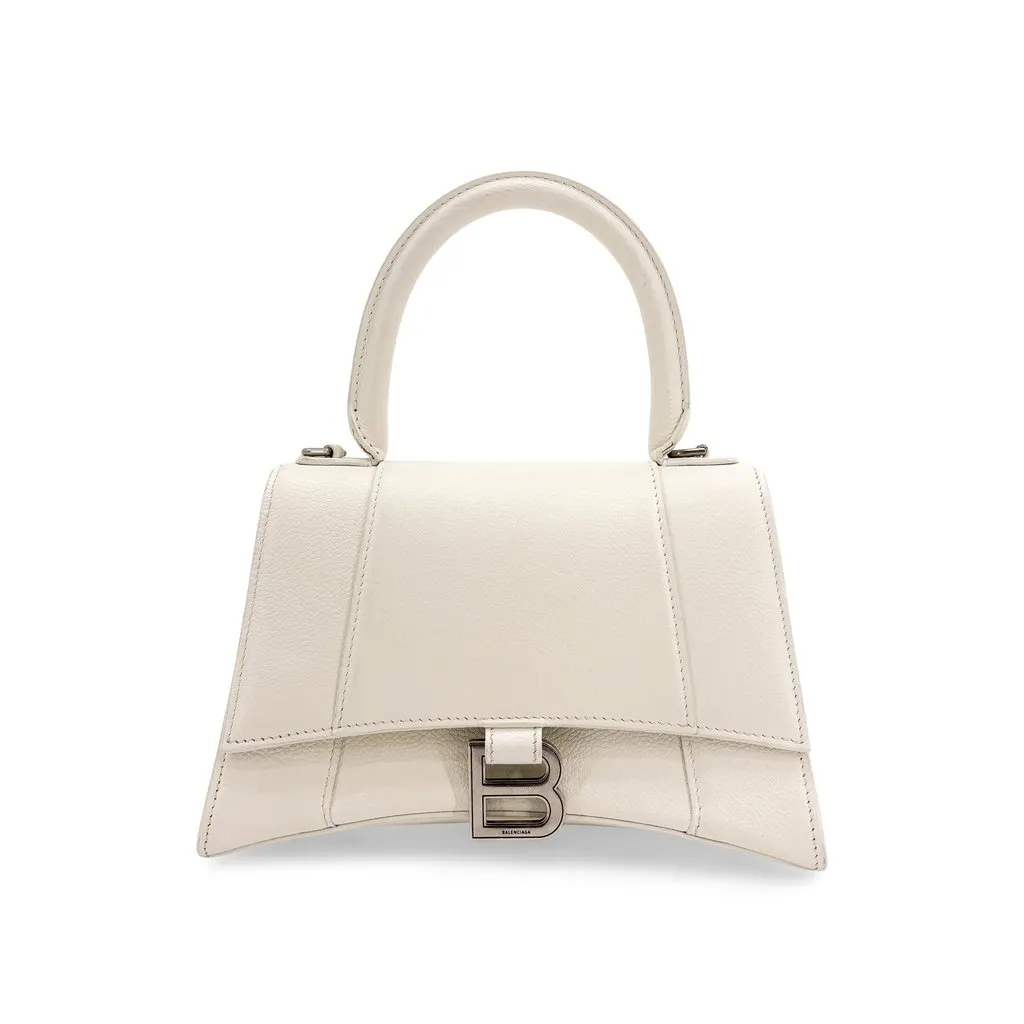 Balenciaga Hourglass XS Top Handle Bag White White Leather Good - Front View