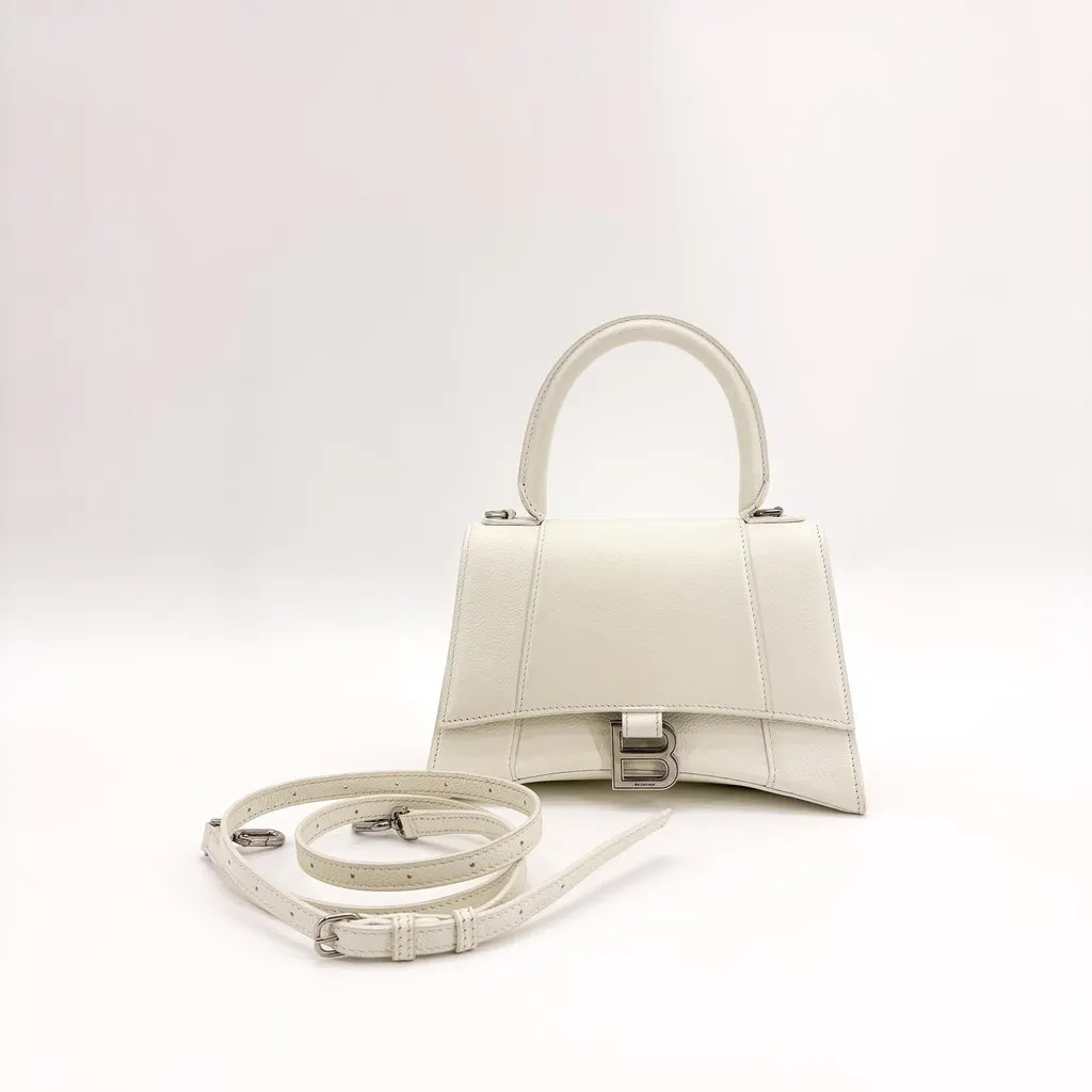 Balenciaga Hourglass XS Top Handle Bag White White Leather Good - Back View