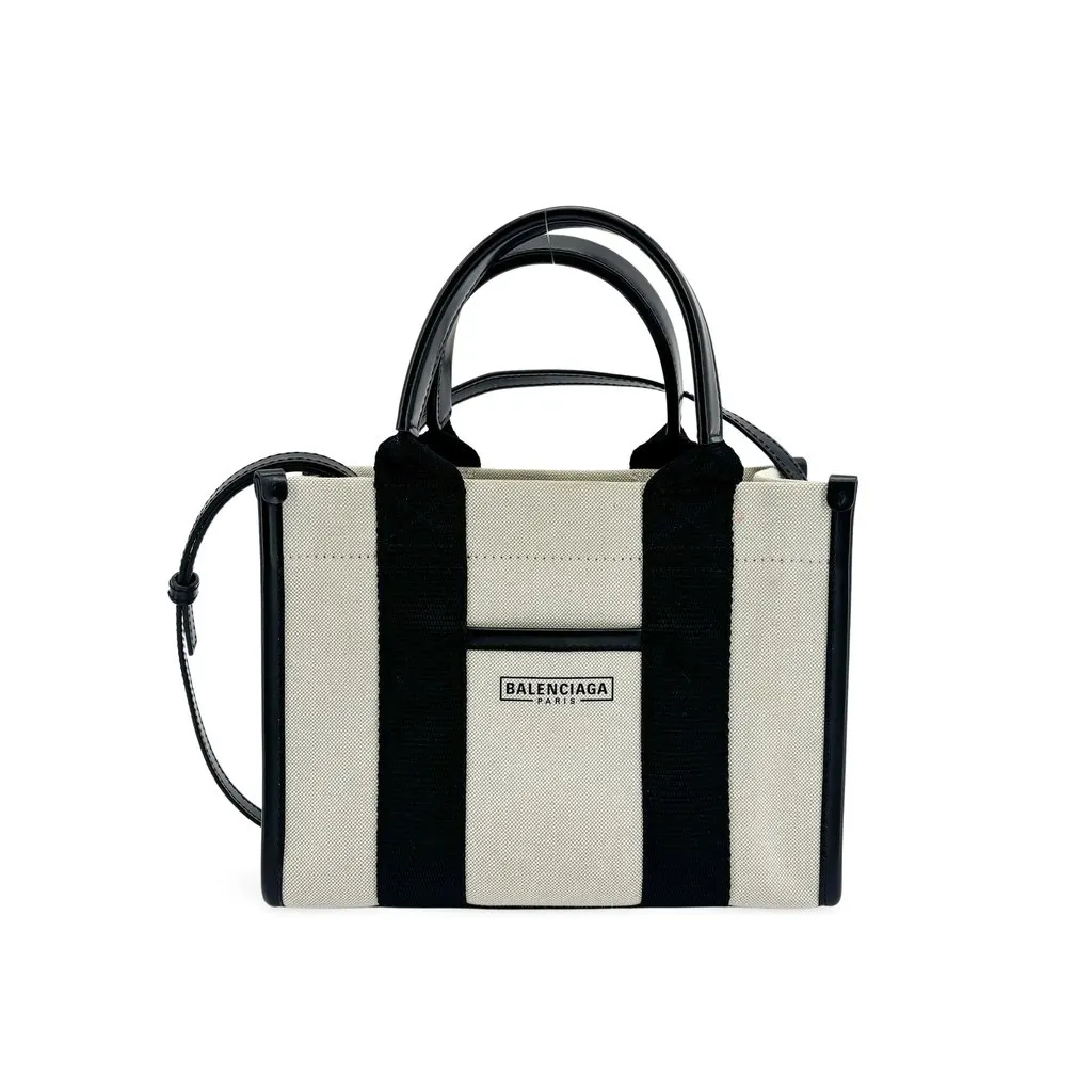 Balenciaga Hardware XS Canvas Tote Bag Natural Black Beige Canvas Good - Front View
