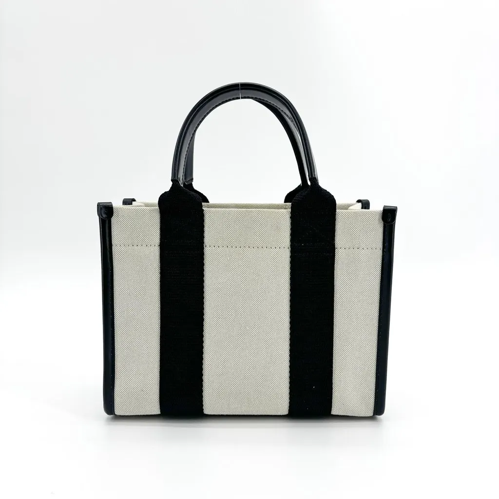 Balenciaga Hardware XS Canvas Tote Bag Natural Black Beige Canvas Good - Back View