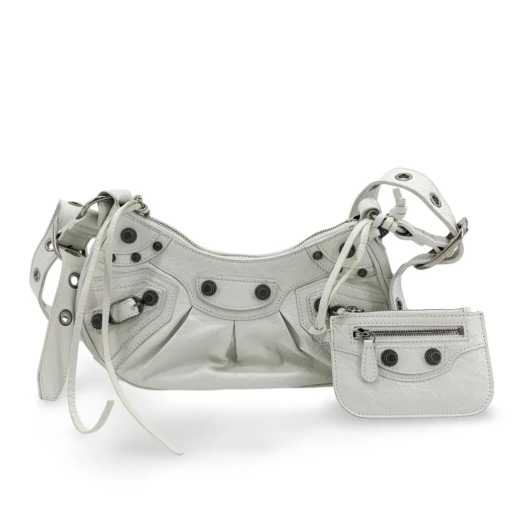 Balenciaga Le Cagole XS Shoulder Bag White White Leather Good - Front View