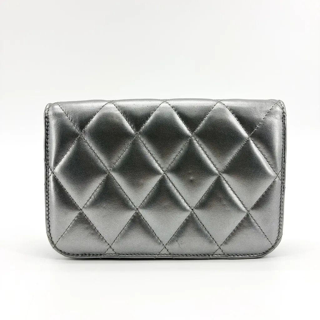 Balenciaga B. Quilted Metallic Chain Shoulder Bag Silver Silver Leather Good - Inside View