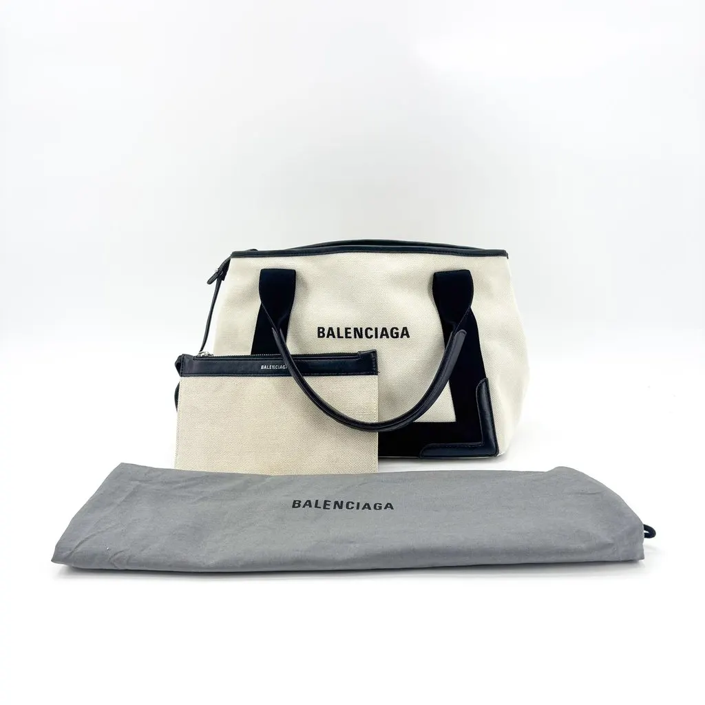 Balenciaga Navy Cabas S Tote Bag Natural Black Black Canvas Good - Back View