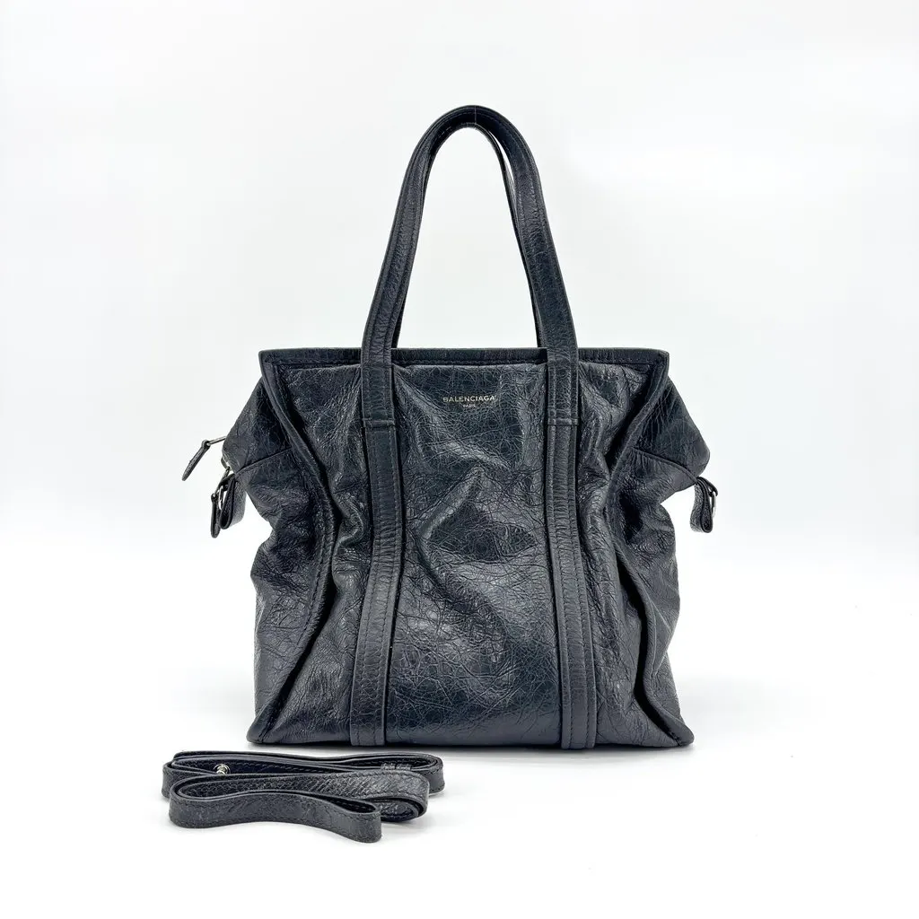 Balenciaga Papier A4 Zip Around Tote Bag Black Black Leather Good - Back View