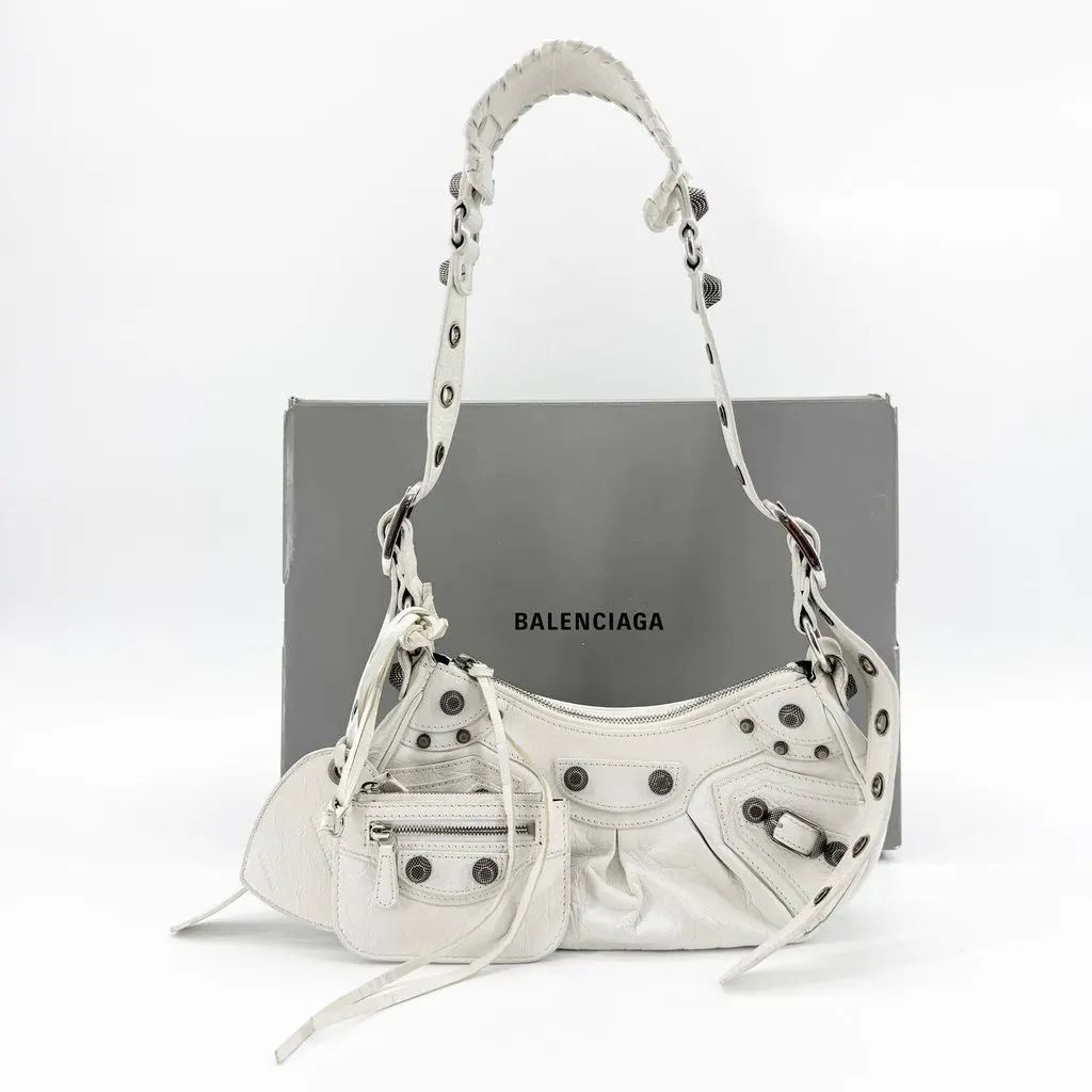 Balenciaga Le Cagole XS Shoulder Bag White White Leather Good - Back View