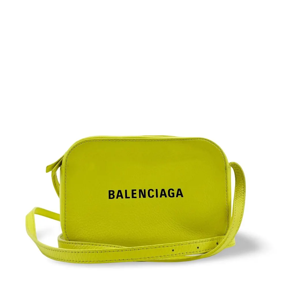 Balenciaga Everyday Camera Bag XS Neon Yellow Green Leather Good - Front View
