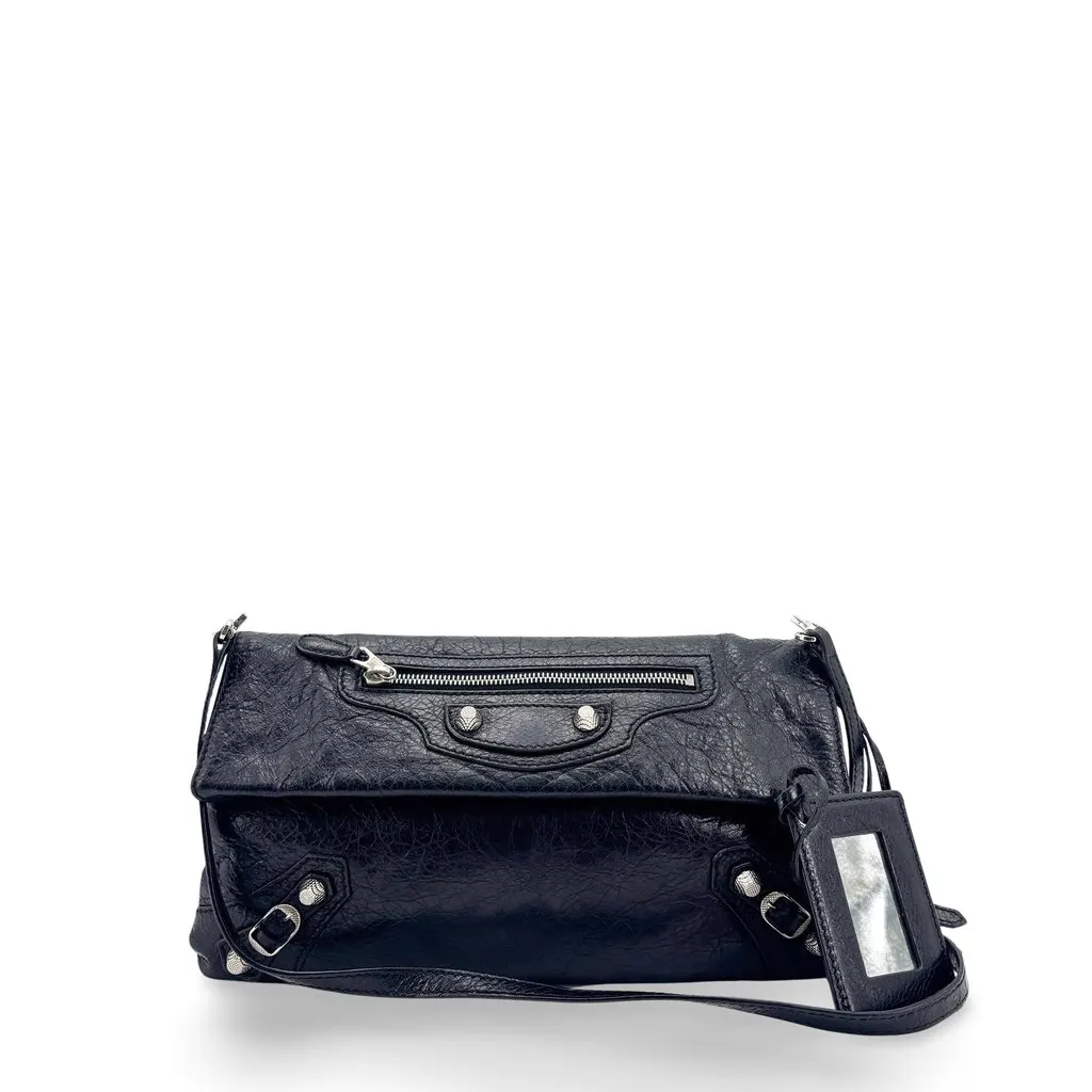 Balenciaga Giant 12 Envelope Clutch Black Black Leather Good - Front View