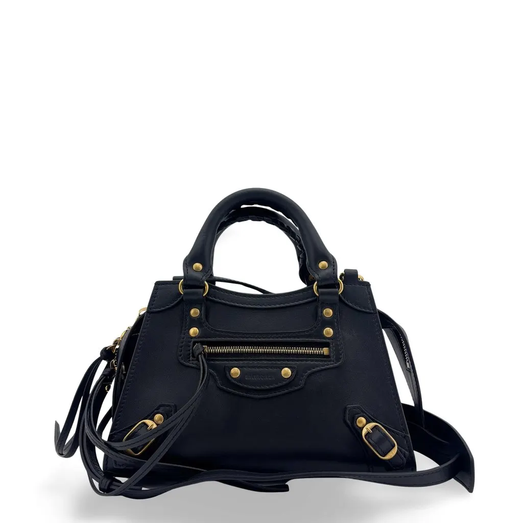 Balenciaga Neo Classic Mini Top Handle Bag Black Gold Black Leather Very good - Front View