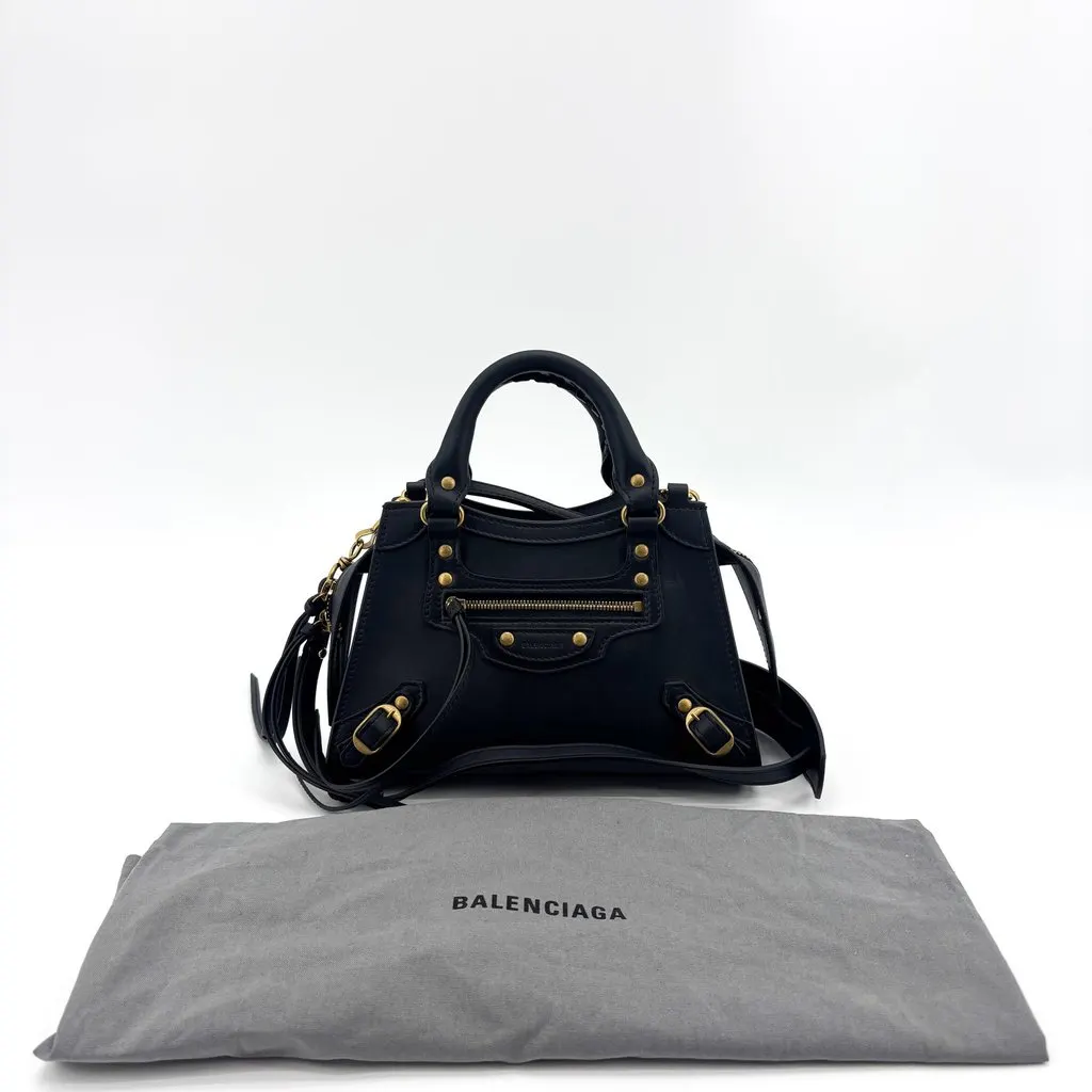 Balenciaga Neo Classic Mini Top Handle Bag Black Gold Black Leather Very good - Back View