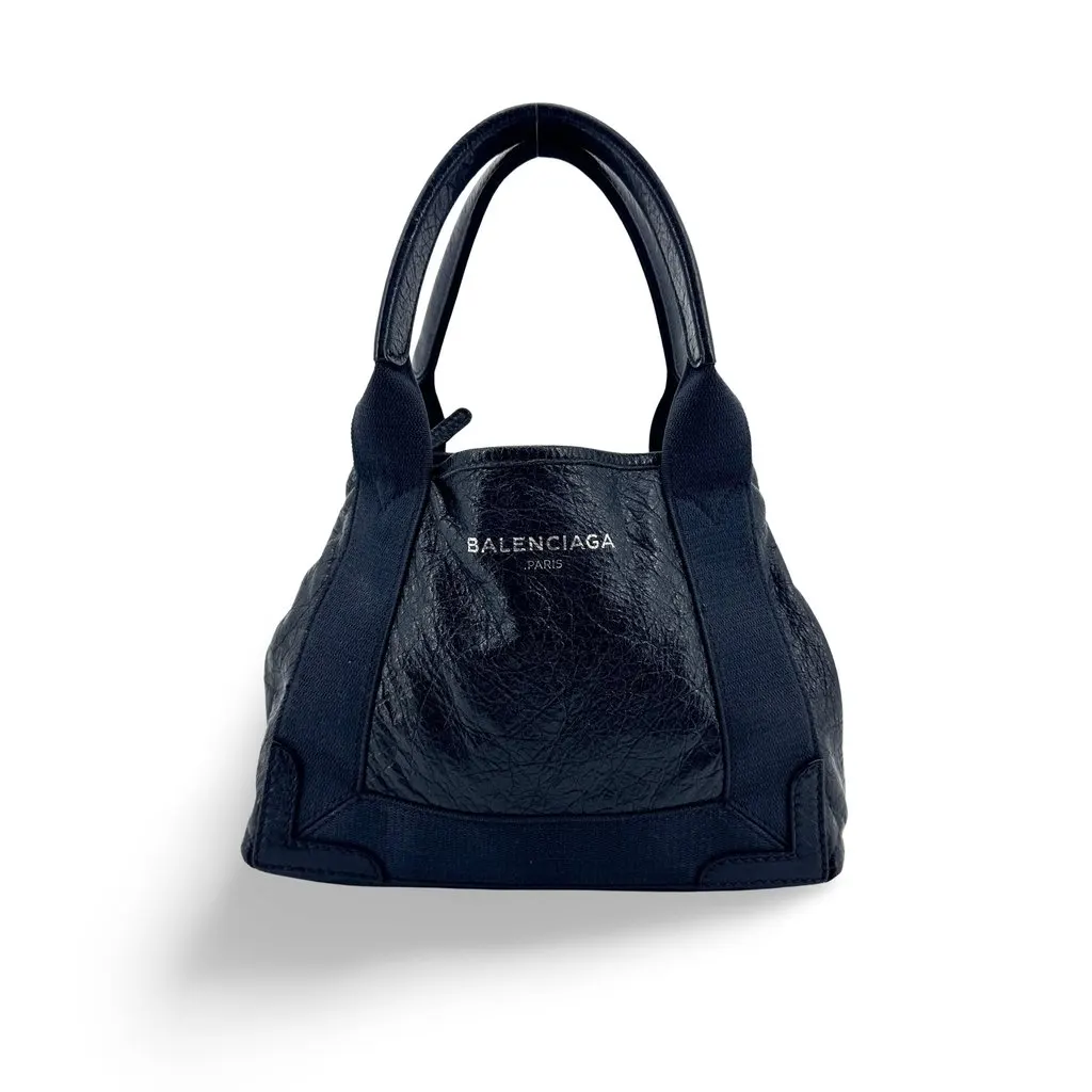 Balenciaga Navy Cabas XS Leather Tote Bag Black Black Small