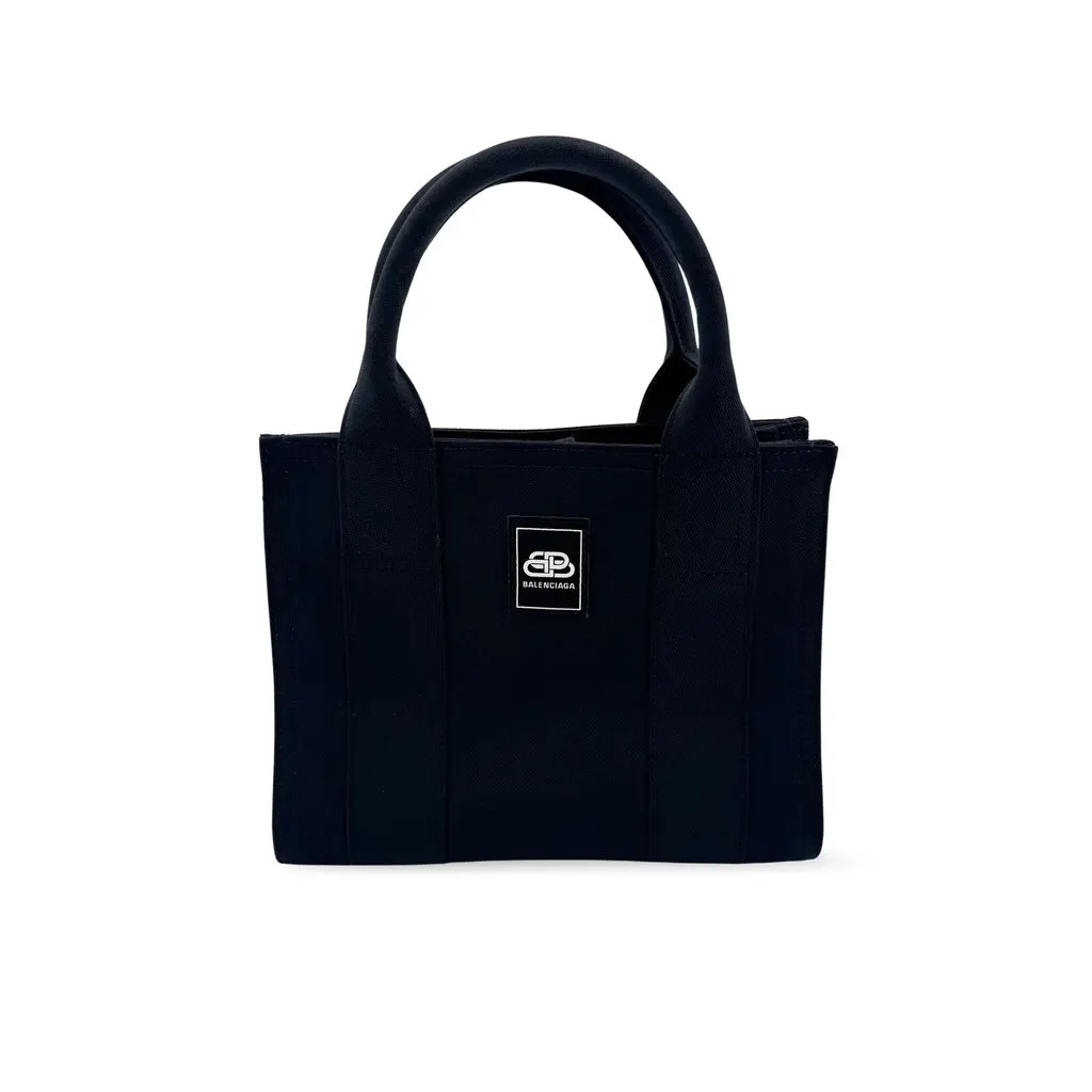 Balenciaga Hardware XS Tote Bag Black Black Canvas Good - Front View