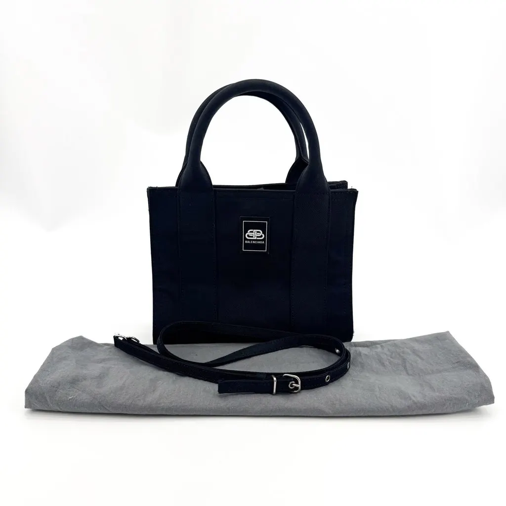 Balenciaga Hardware XS Tote Bag Black Black Canvas Good - Back View