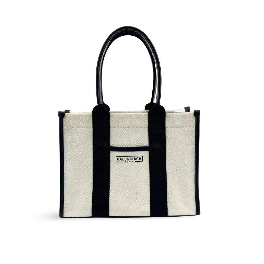 Balenciaga Navy Cabas XS Canvas Tote Bag Natural Black Black Canvas Good - Front View