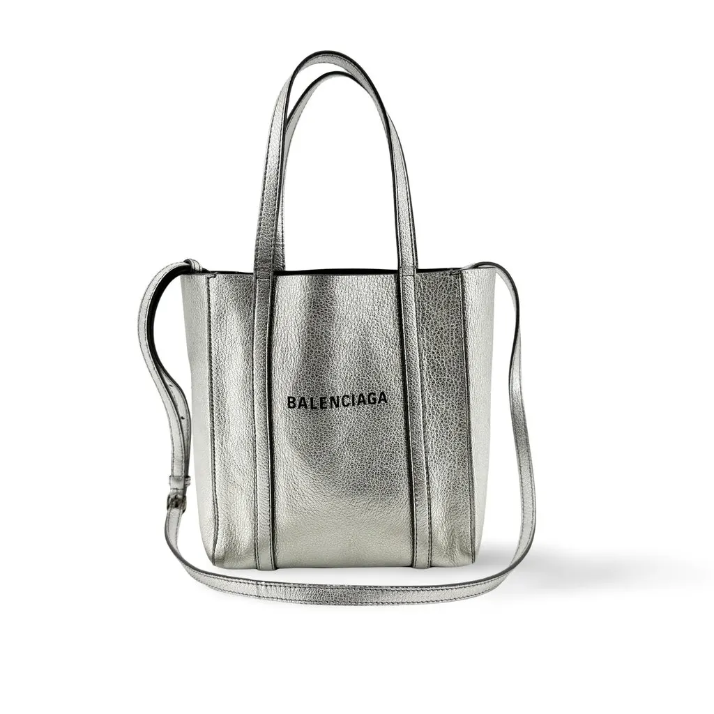 Balenciaga Everyday Tote Bag XXS Silver Silver Leather Good - Front View