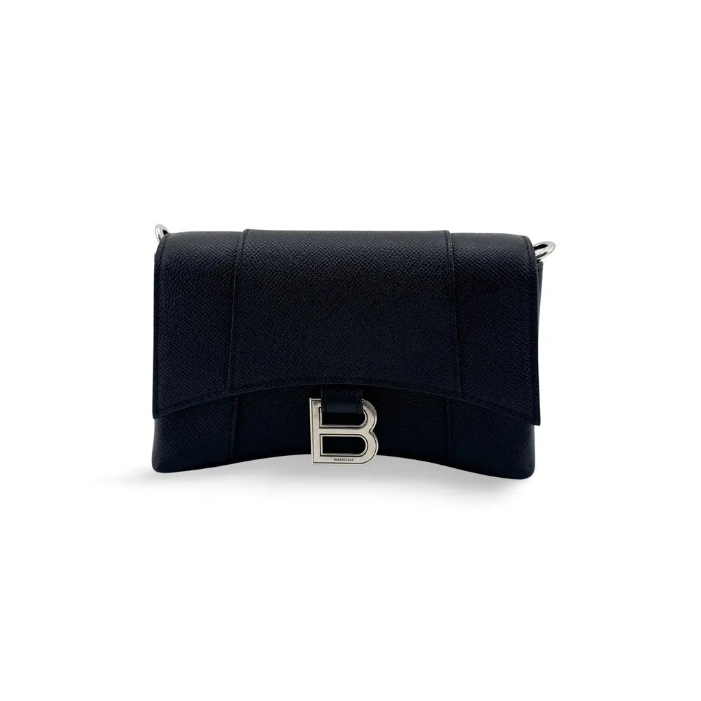 Balenciaga Hourglass Wallet on Chain Black Black Leather Very good - Front View