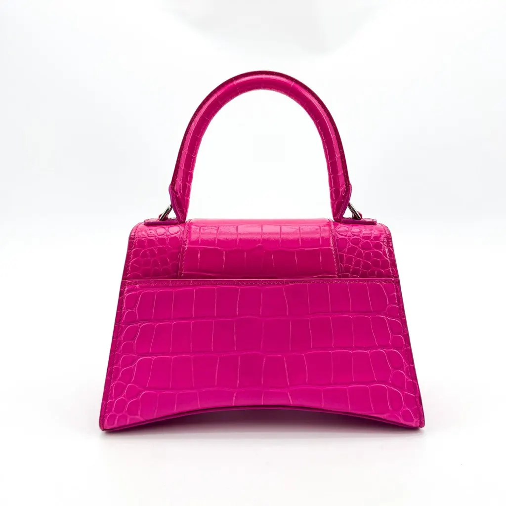 Balenciaga Hourglass XS Croc-Embossed Top Handle Bag Pink Silver Pink Leather Good - Inside View