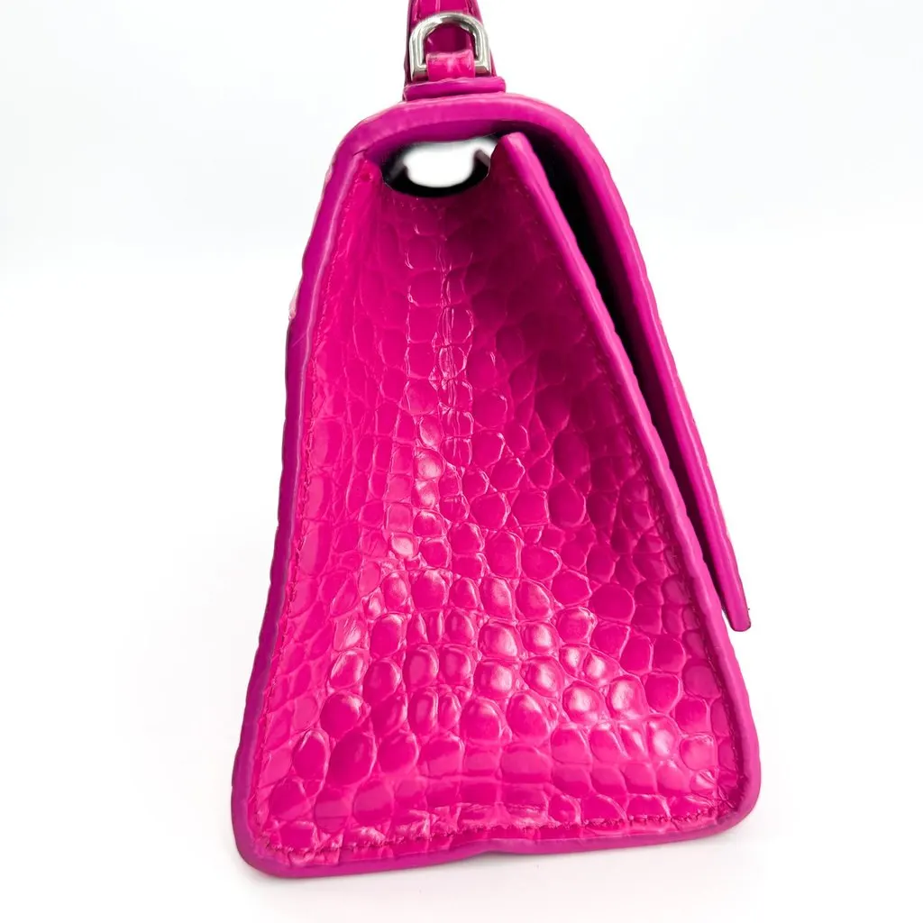 Balenciaga Hourglass XS Croc-Embossed Top Handle Bag Pink Silver Pink Leather Good - Box View