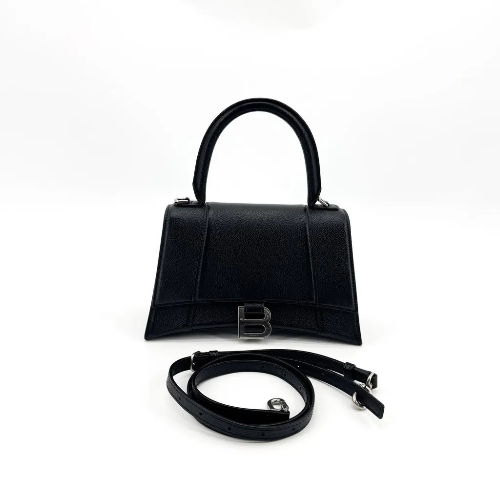 Balenciaga Hourglass XS Top Handle Bag Black Black Leather Very good - Back View