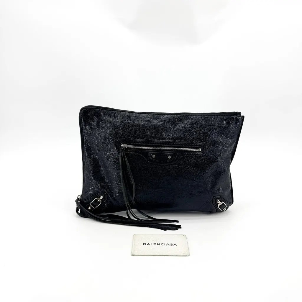 Balenciaga Classic Zip Clutch Bag Black Black Leather Good - Back View